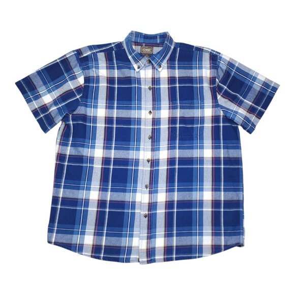 C.E. Schmidt Workwear Mens Blue Plaid Short Sleeve Button-Up Shirt XL Cotton - Picture 1 of 6